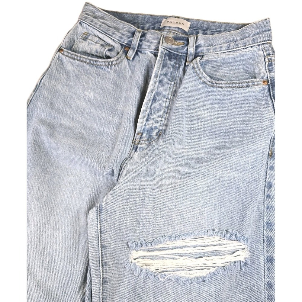 Pacsunâ Jeans Women's 25 Blue Light Wash Distressed Dad Jean Straight Button Fly